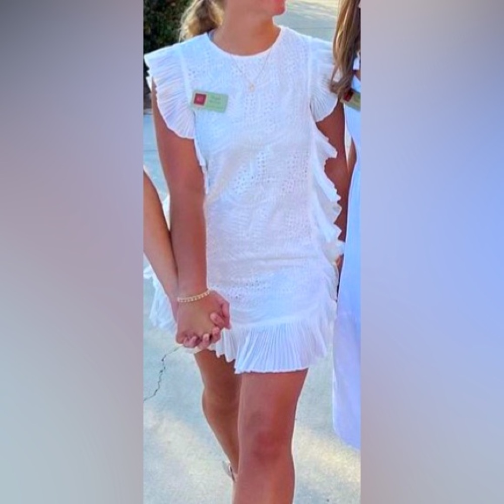 White Eyelet Ruffle Mini Dress, XS